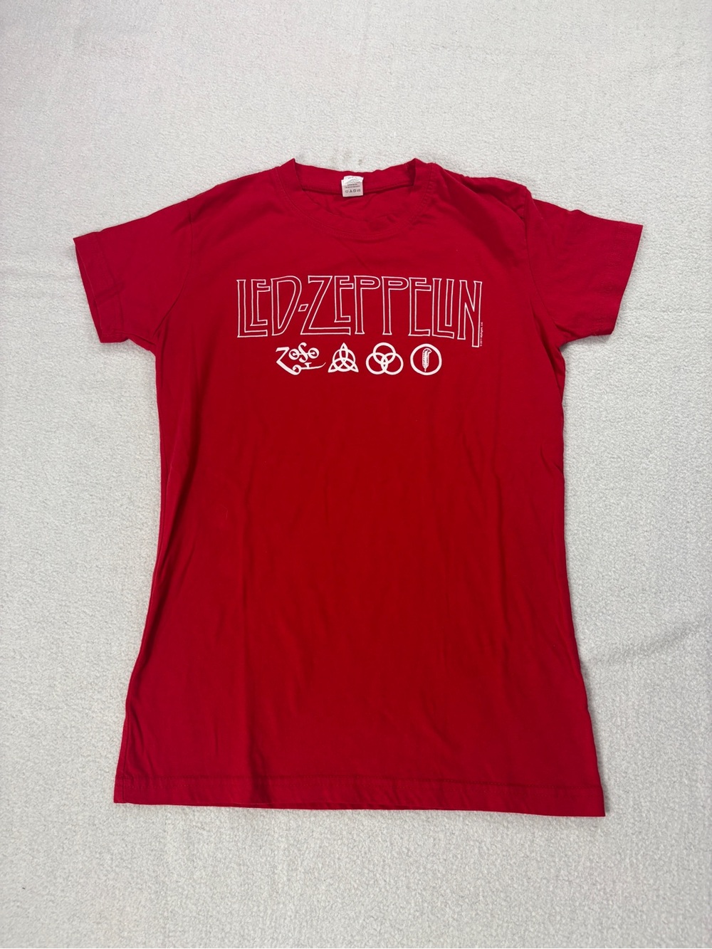 Led Zeppelin Red Graphic T-Shirt Small 4 Symbols White Logo Ringspun Cotton